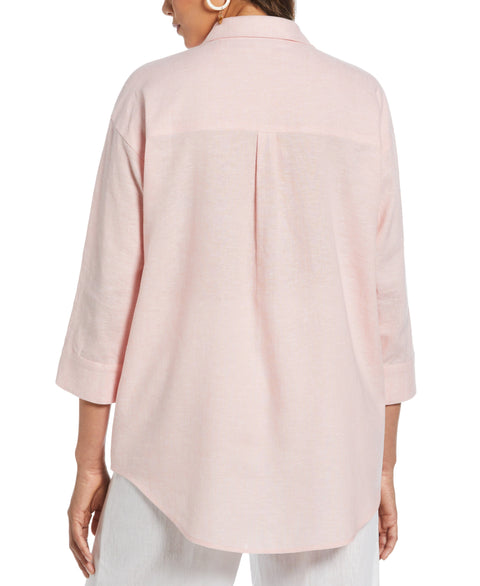 Linen Blend Cross-Dyed Popover Shirt (Silver Pink) 