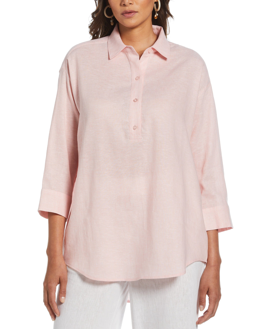 Linen Blend Cross-Dyed Popover Shirt (Silver Pink) 