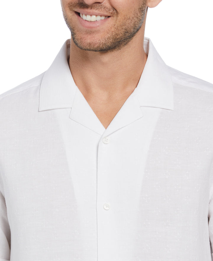 Linen Blend Dobby Camp Collar Shirt (Brilliant White) 