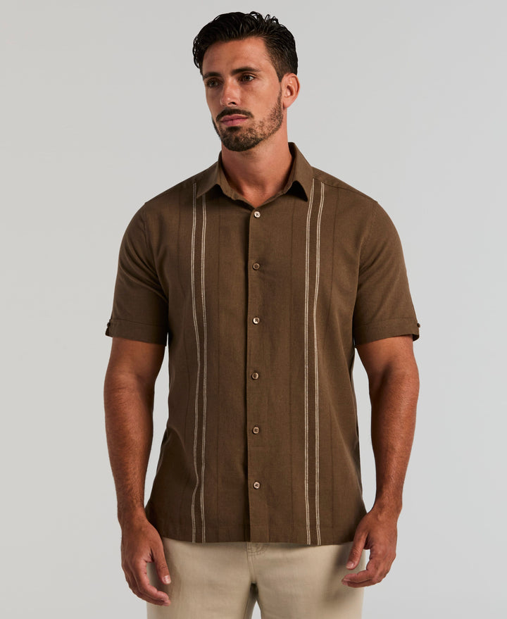 Linen Blend Dobby Panel Shirt (Chocolate Chip) 
