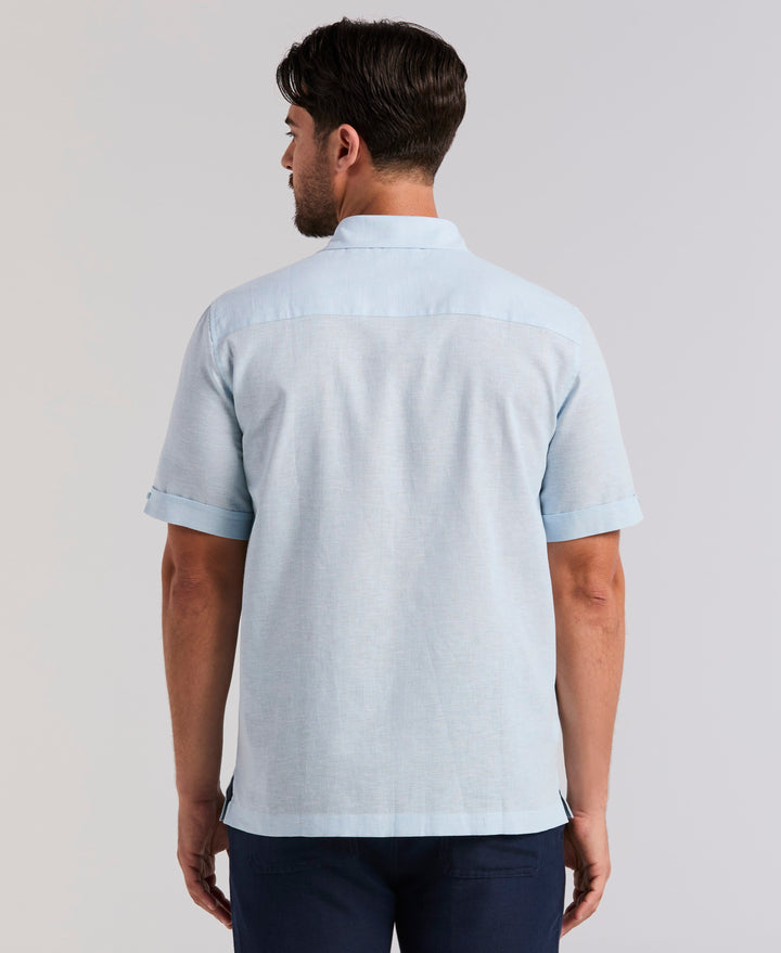 LINEN BLEND DOBBY PANEL SHIRT (Aquamarine) 
