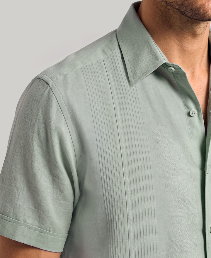 Linen Blend Dobby Panel Shirt (Abyss) 