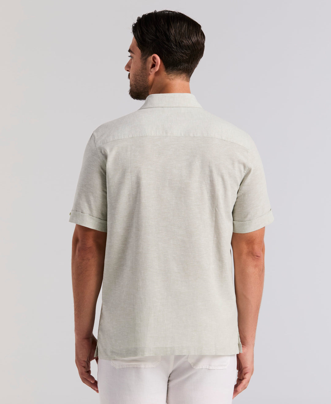 Linen Blend Dobby Panel Shirt (Smoke Green) 