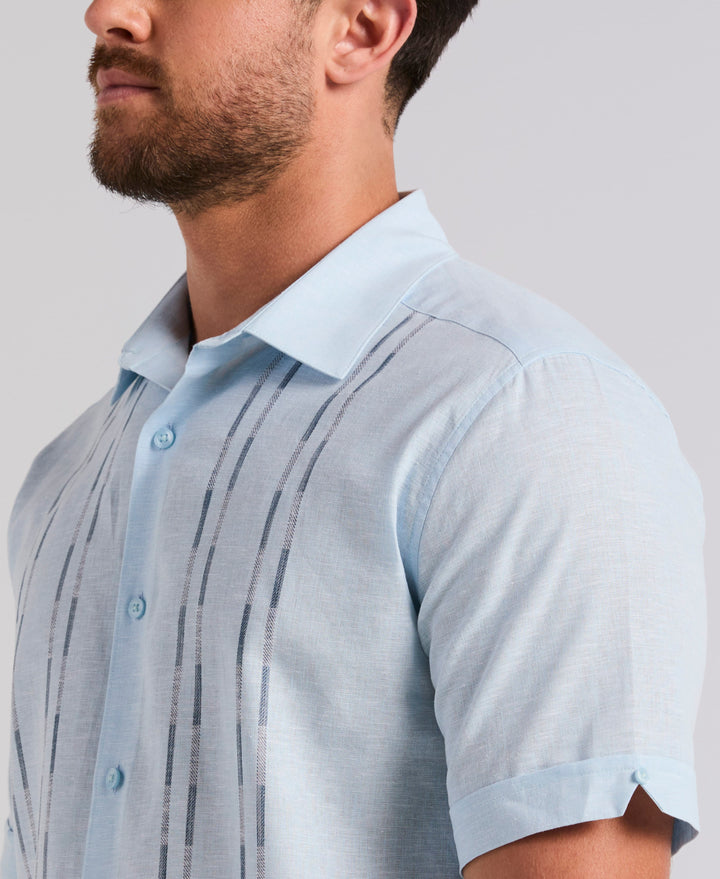 LINEN BLEND DOBBY PANEL SHIRT (Aquamarine) 