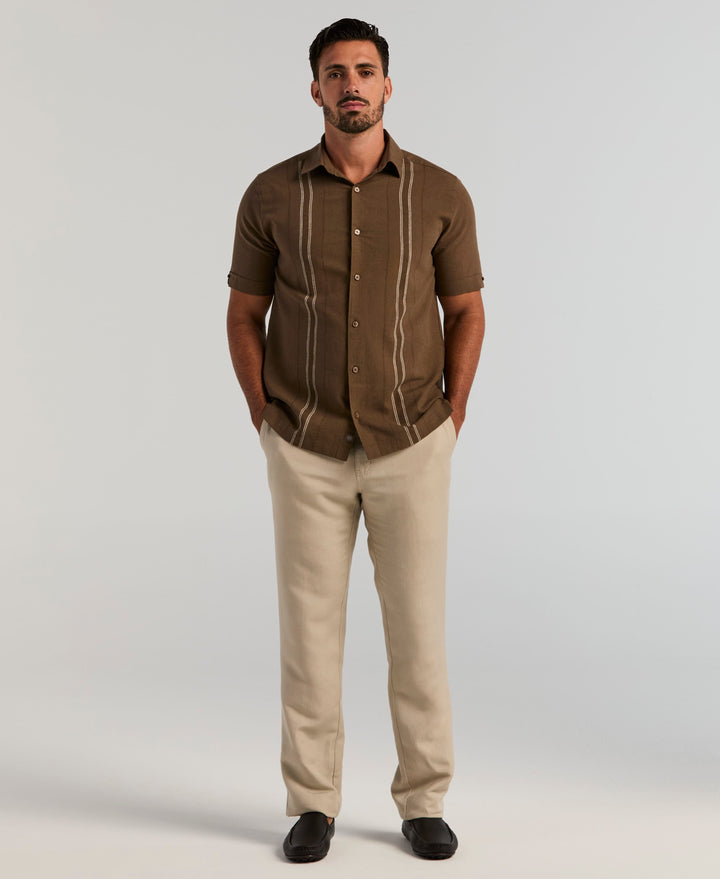 Linen Blend Dobby Panel Shirt (Chocolate Chip) 