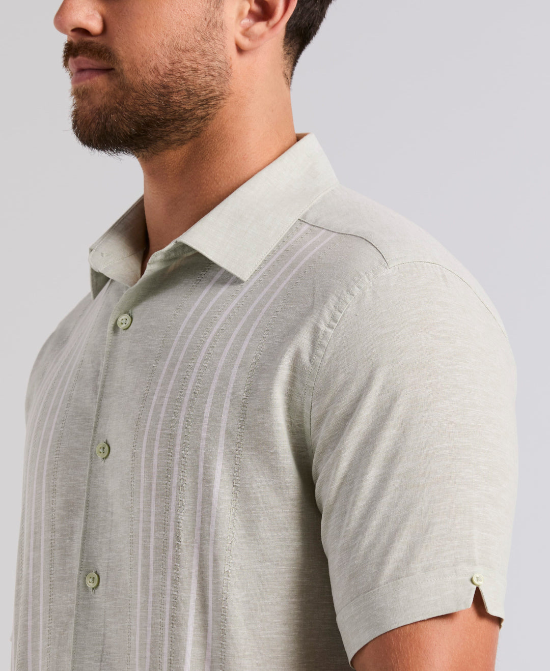 Linen Blend Dobby Panel Shirt (Smoke Green) 