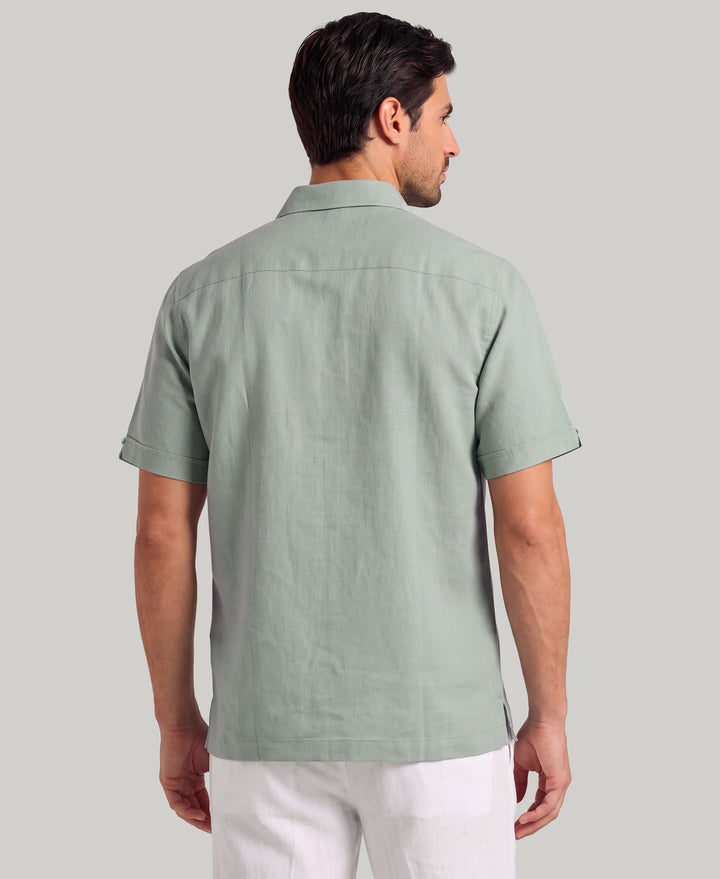 Linen Blend Dobby Panel Shirt (Abyss) 