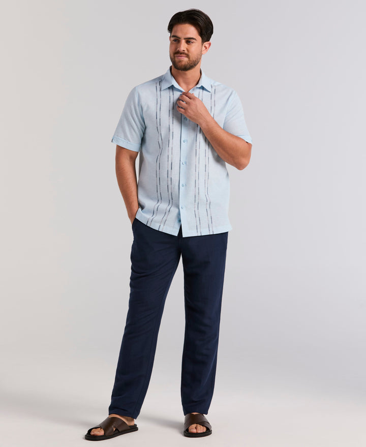 LINEN BLEND DOBBY PANEL SHIRT (Aquamarine) 