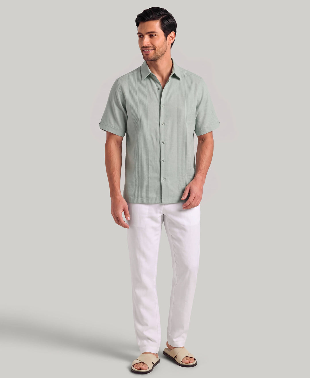Linen Blend Dobby Panel Shirt (Abyss) 