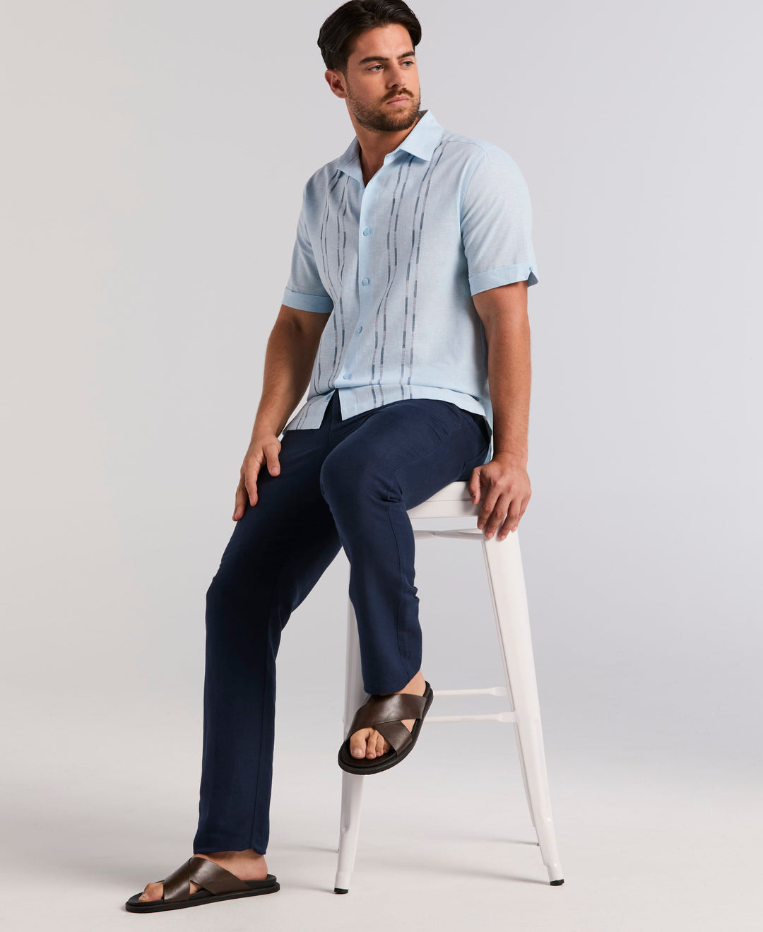 LINEN BLEND DOBBY PANEL SHIRT (Aquamarine) 