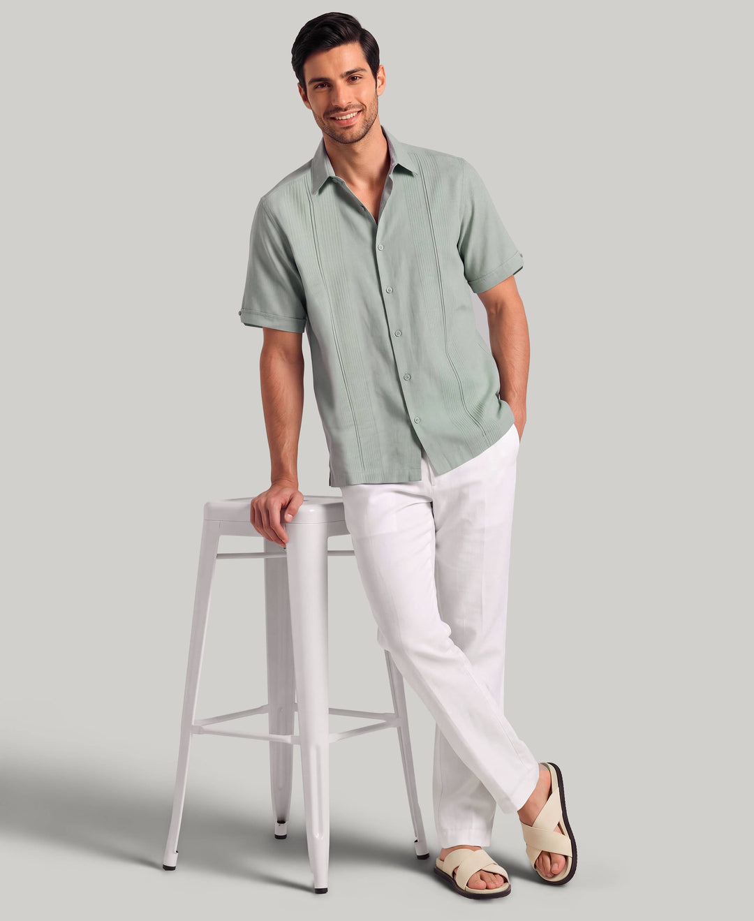 Linen Blend Dobby Panel Shirt (Abyss) 