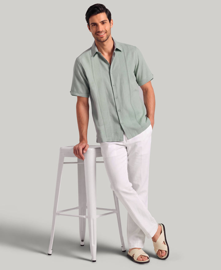Linen Blend Dobby Panel Shirt (Abyss) 
