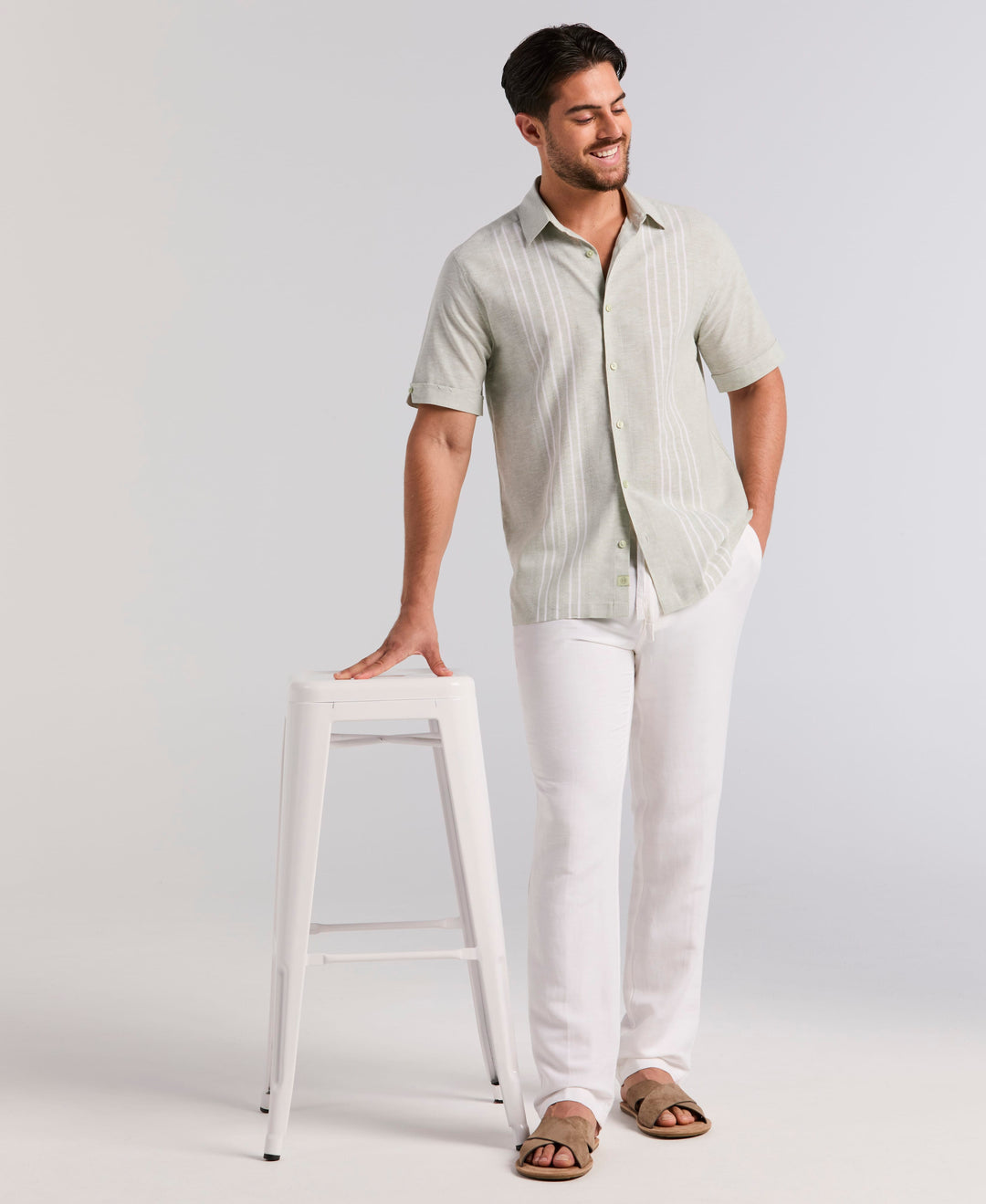 Linen Blend Dobby Panel Shirt (Smoke Green) 