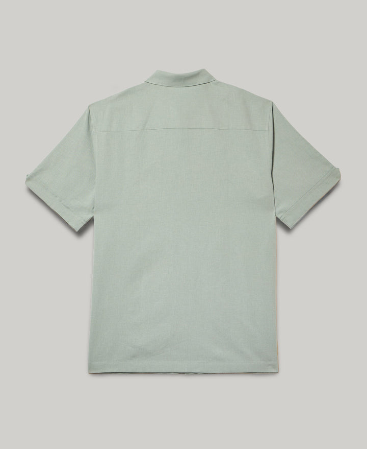 Linen Blend Dobby Panel Shirt (Abyss) 