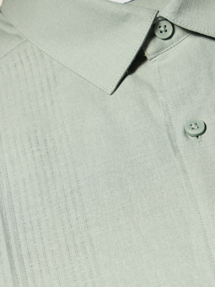 Linen Blend Dobby Panel Shirt (Abyss) 