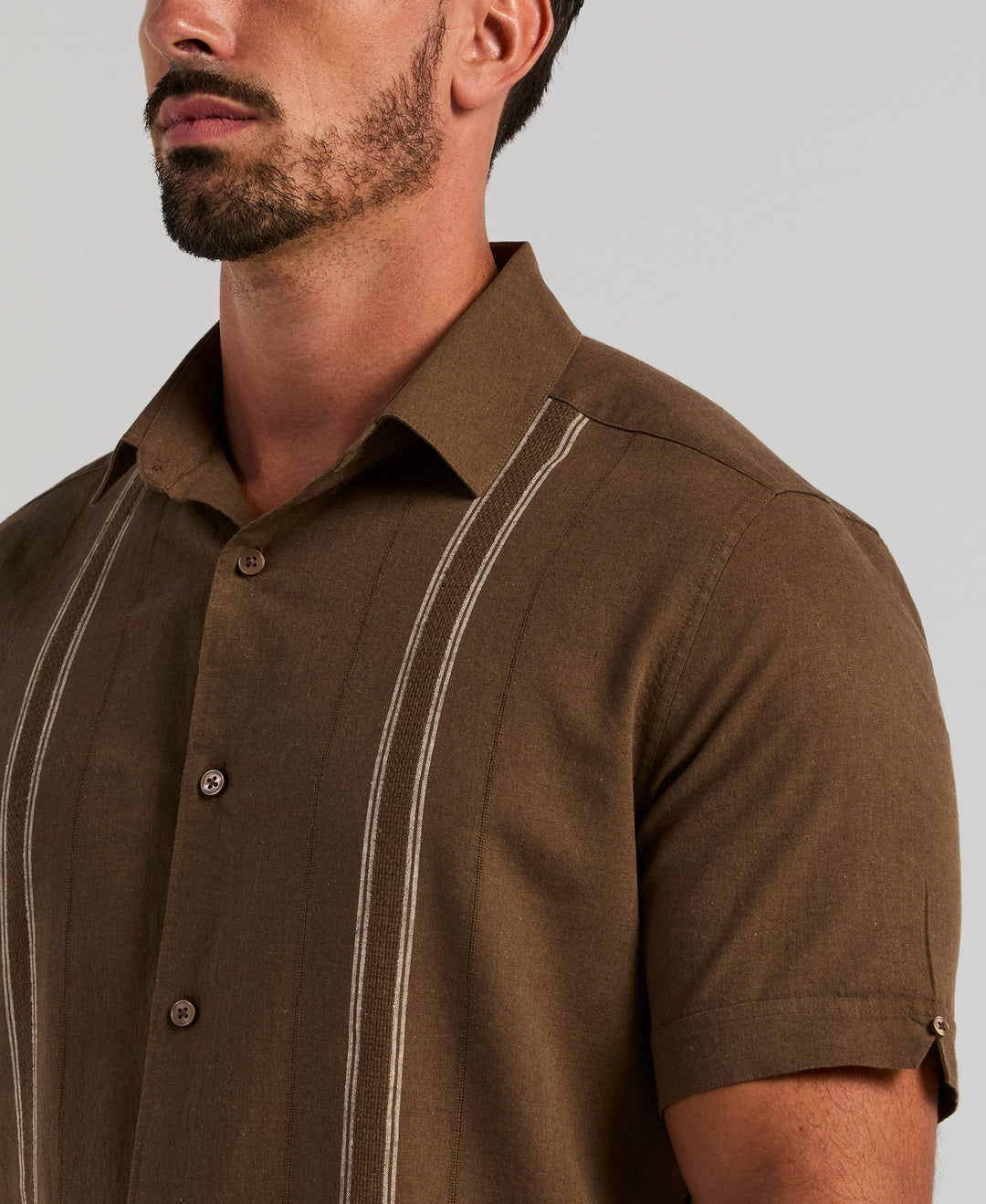 Linen Blend Dobby Panel Shirt (Chocolate Chip) 