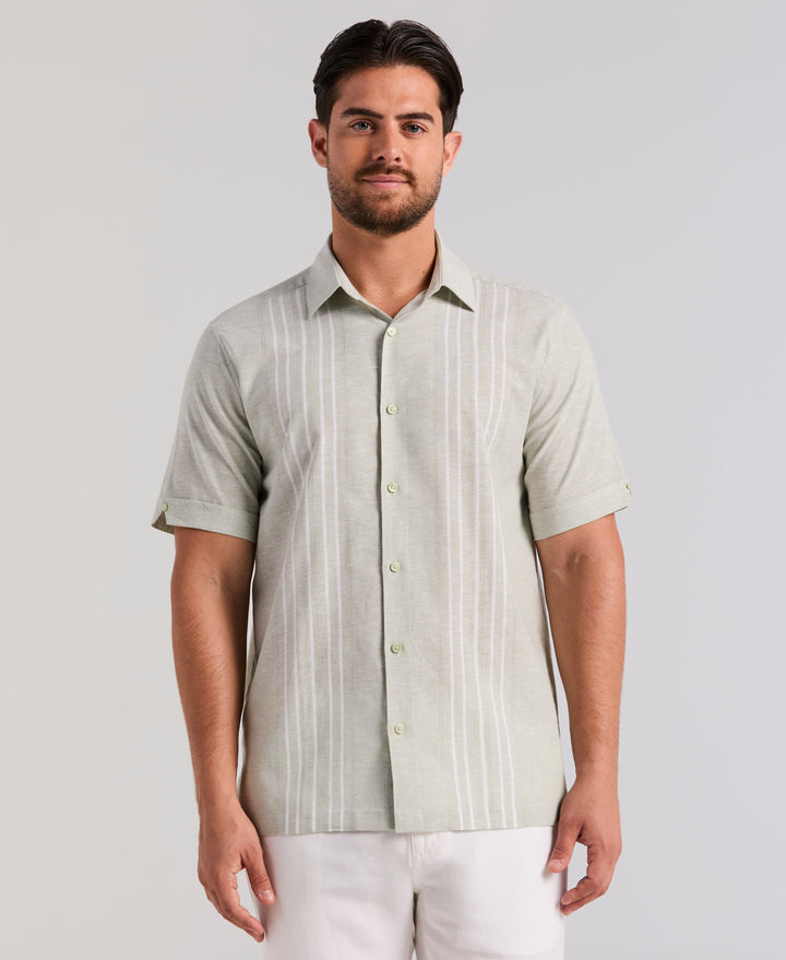 Linen Blend Dobby Panel Shirt (Smoke Green) 