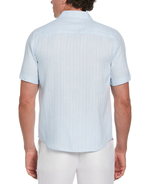 Linen Blend Dobby Stripe Print Shirt (Nantucket Breeze) 