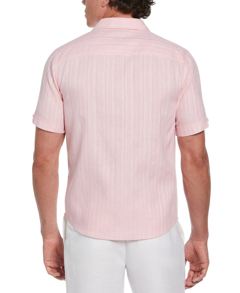 Linen Blend Dobby Stripe Print Shirt (Pink Dolphin) 