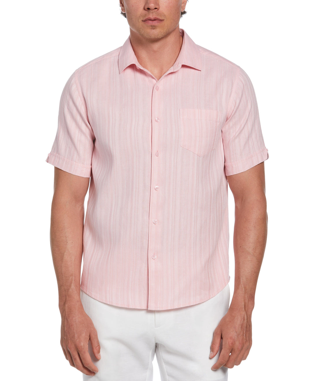 Linen Blend Dobby Stripe Print Shirt (Pink Dolphin) 