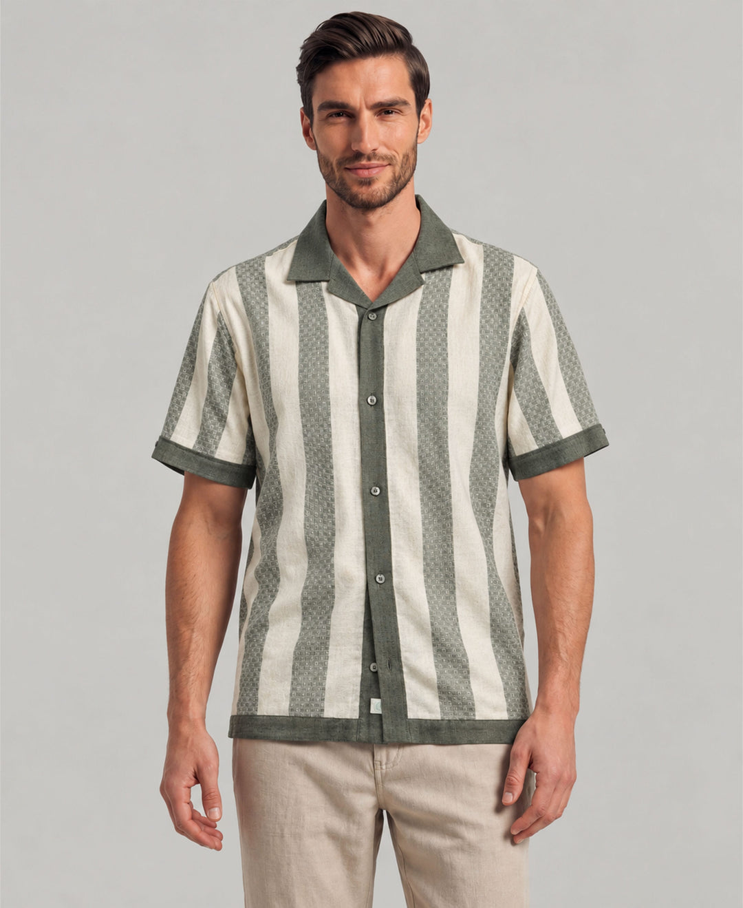 Linen Blend Dobby Stripe Shirt (Agave Green) 