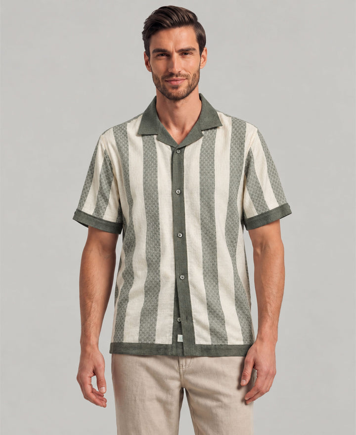 Linen Blend Dobby Stripe Shirt (Agave Green) 