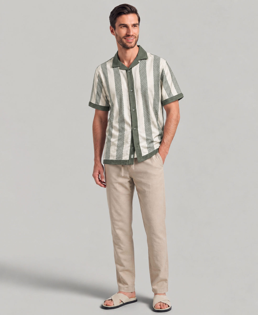 Linen Blend Dobby Stripe Shirt (Agave Green) 