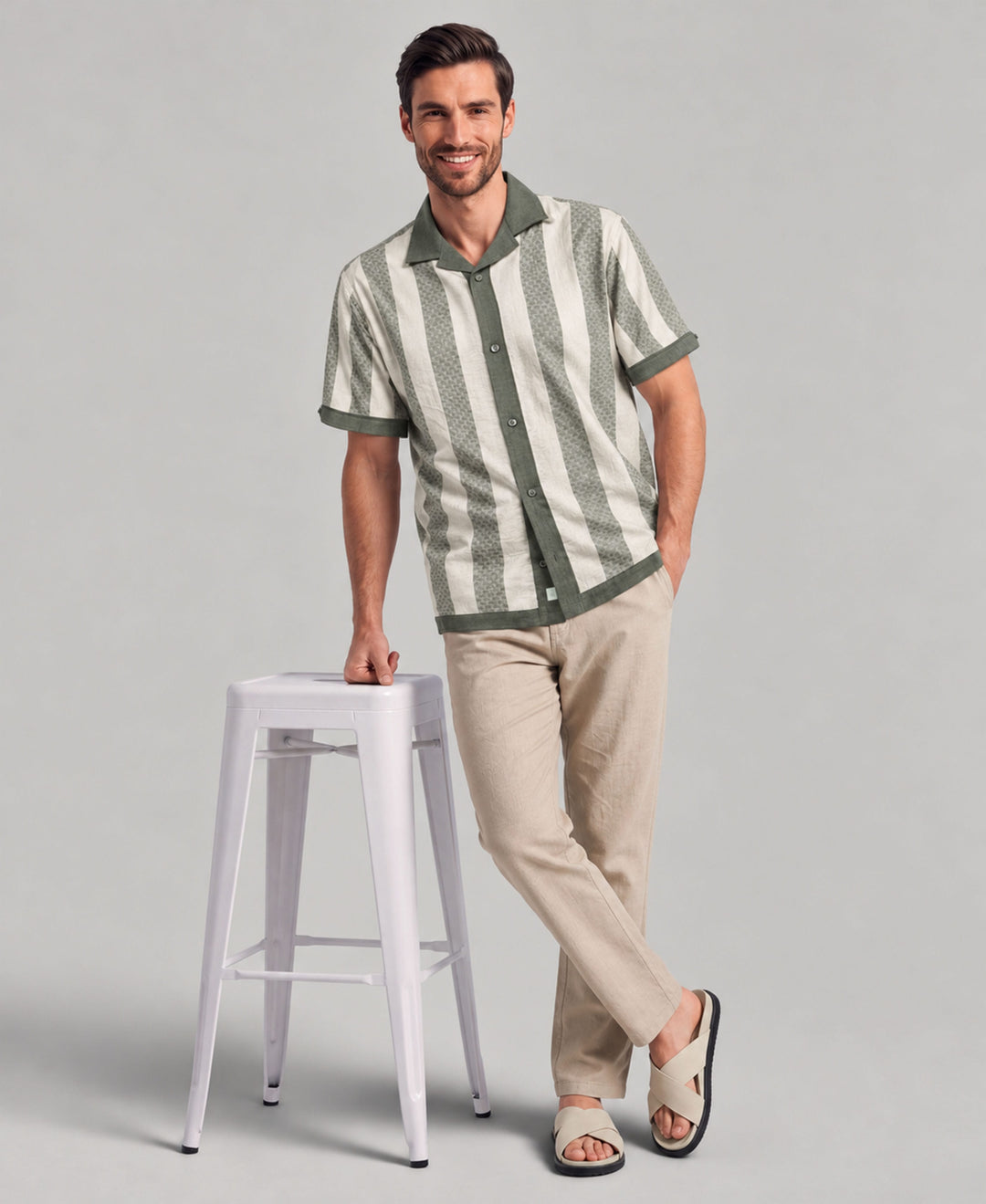 Linen Blend Dobby Stripe Shirt (Agave Green) 