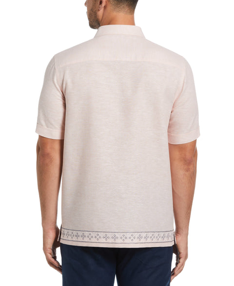 Linen Blend Embroidered Border Shirt (Coral Cloud) 