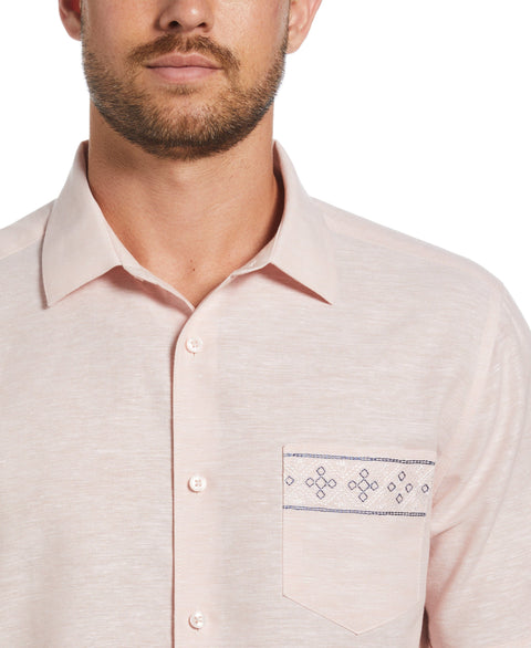 Linen Blend Embroidered Border Shirt (Coral Cloud) 
