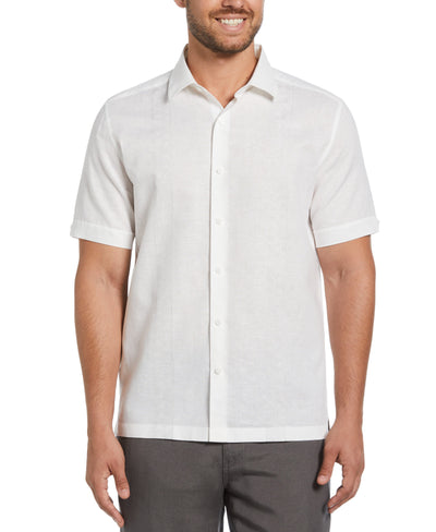 Linen Blend Embroidered Contrast Wave Panel Shirt (Brilliant White) 