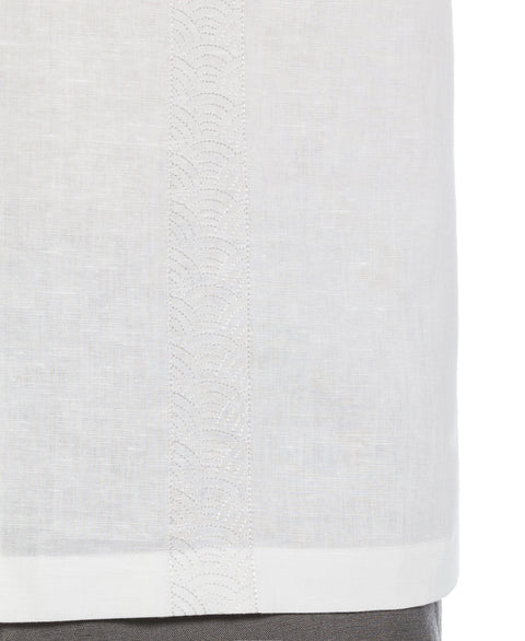 Linen Blend Embroidered Contrast Wave Panel Shirt (Brilliant White) 