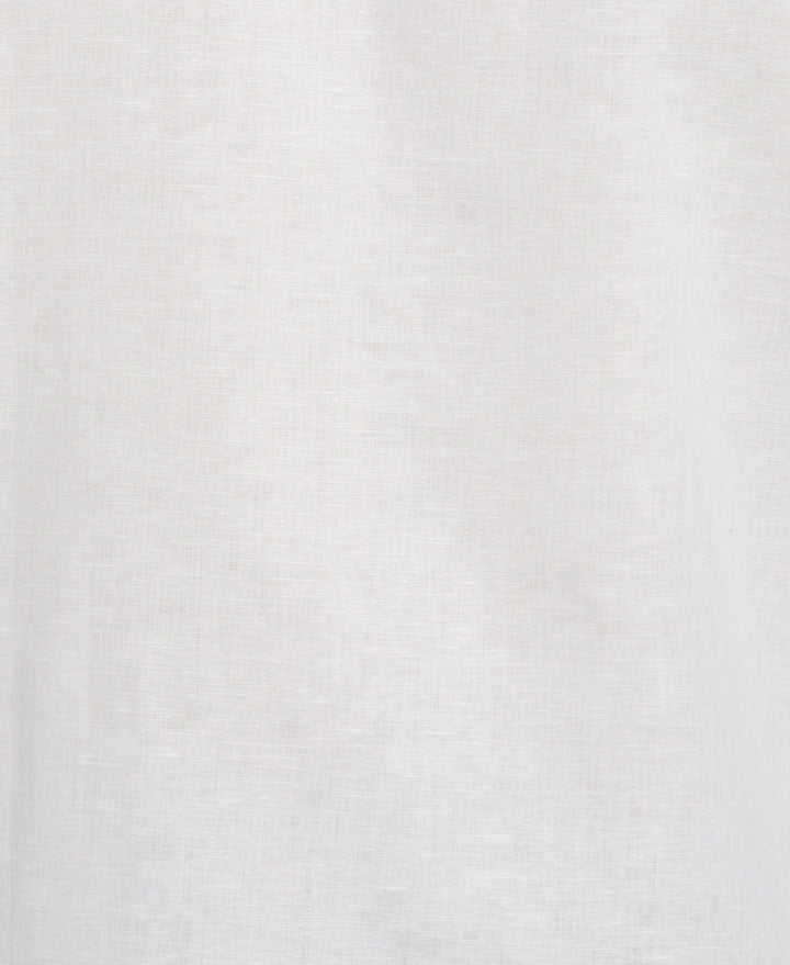 Linen Blend Embroidered Contrast Wave Panel Shirt (Brilliant White) 