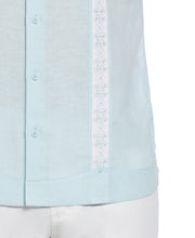 Linen Blend Embroidered Panel Guayabera Shirt (Blueglow) 