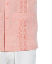 Linen Blend Embroidered Panel Guayabera Shirt (Coral) 