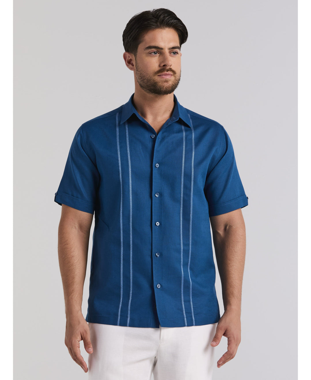 Linen Blend Embroidered Panel Shirt-Casual Shirts-Blueberry Pancake-S-Cubavera