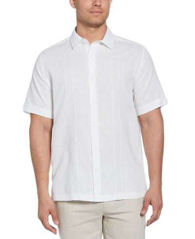 Linen Blend Embroidered Panel Shirt (Brilliant White) 