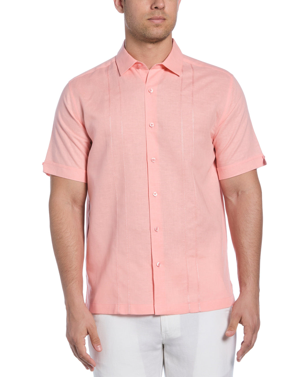 Linen Blend Embroidered Panel Shirt (Candlelight Peach) 