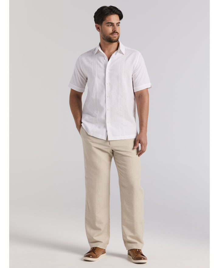 Linen Blend Embroidered Panel Shirt-Casual Shirts-Cubavera