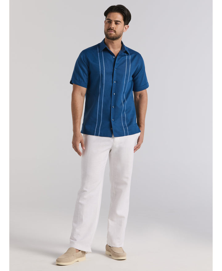 Linen Blend Embroidered Panel Shirt-Casual Shirts-Cubavera