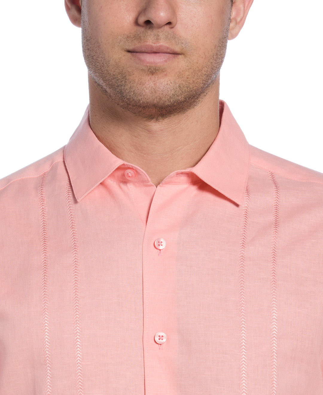 Linen Blend Embroidered Panel Shirt (Candlelight Peach) 