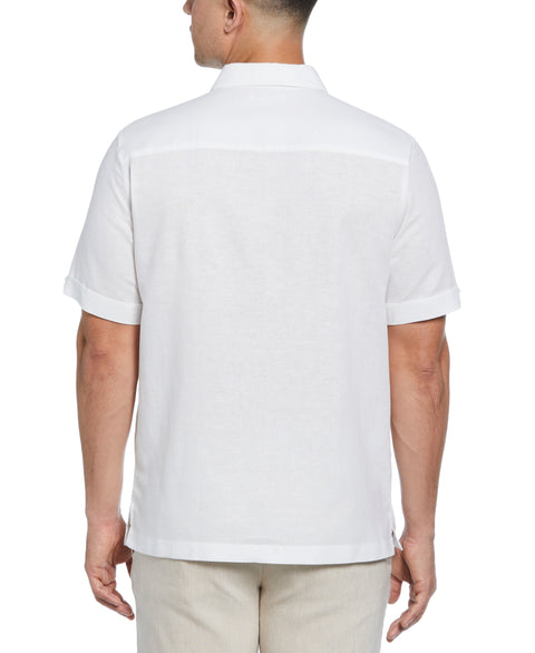 Linen Blend Embroidered Panel Shirt (Brilliant White) 