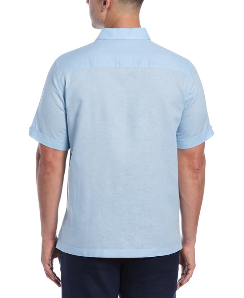 Linen Blend Embroidered Panel Shirt (Clear Sky) 
