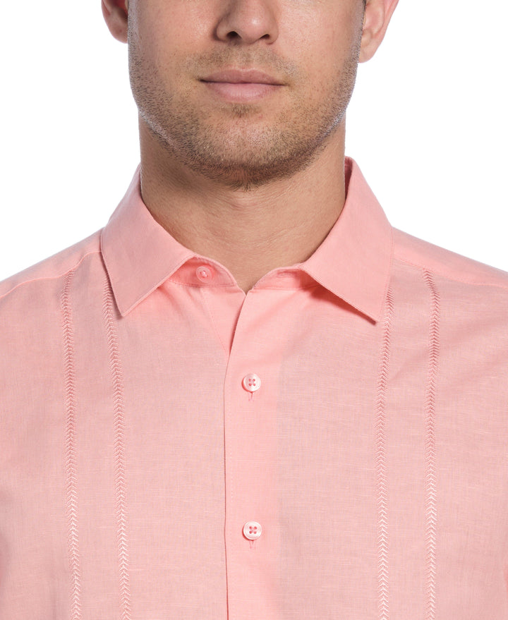 Linen Blend Embroidered Panel Shirt (Candlelight Peach) 