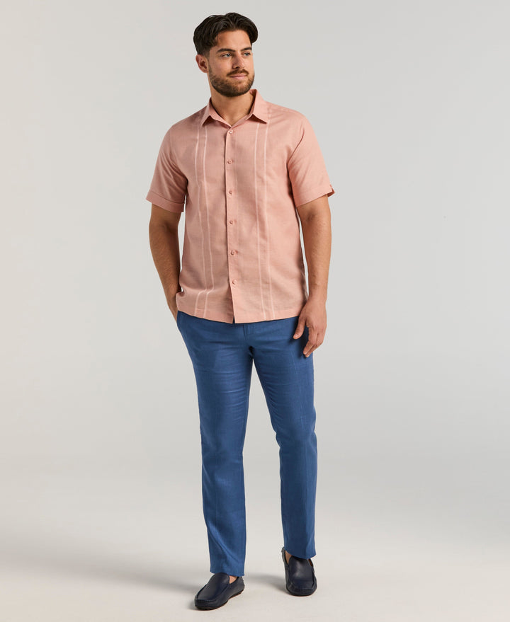 Linen Blend Embroidered Panel Shirt (Misty Rose) 