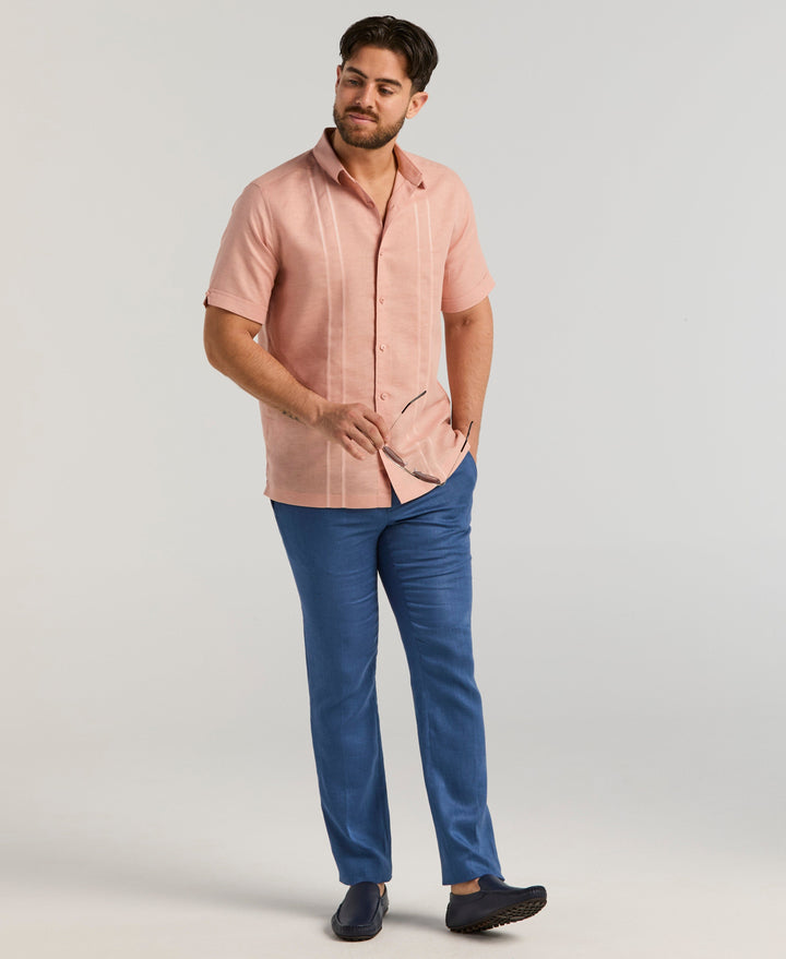 Linen Blend Embroidered Panel Shirt (Misty Rose) 