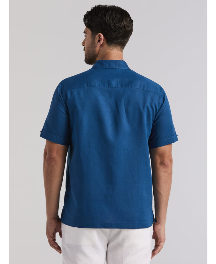 Linen Blend Embroidered Panel Shirt-Casual Shirts-Cubavera