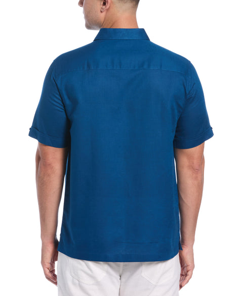 Linen Blend Embroidered Panel Shirt (Blueberry Pancake) 