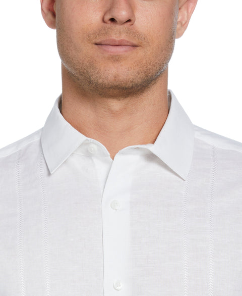 Linen Blend Embroidered Panel Shirt (Brilliant White) 