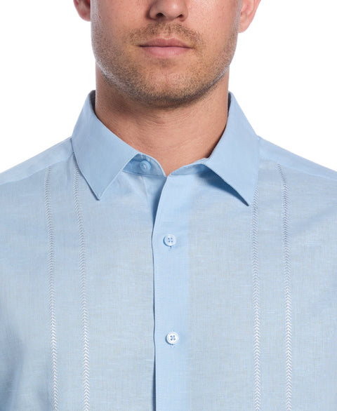 Linen Blend Embroidered Panel Shirt (Clear Sky) 